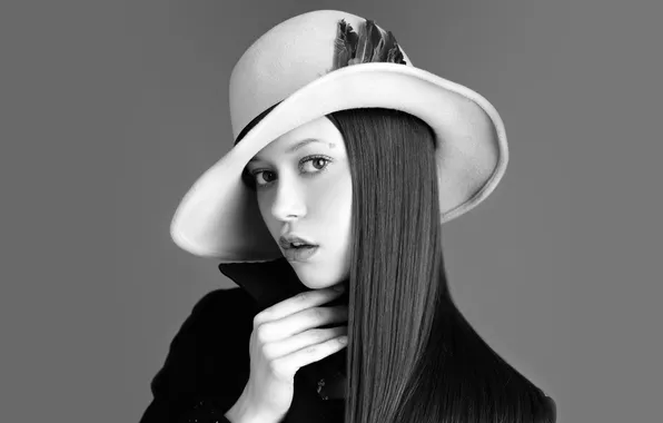 Picture hat, black and white, actress, Summer Glau, Summer Glau
