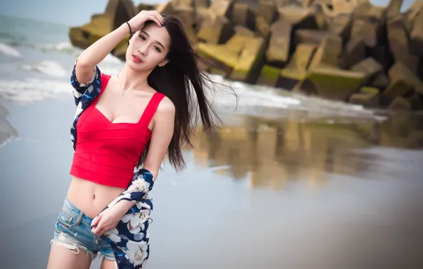 Sea, look, girl, face, hair
