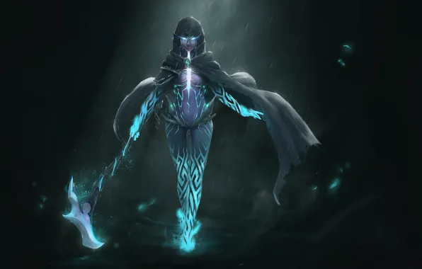 Girl, rain, art, braid, cloak, Dota 2, Phantom Assassin, Mortred