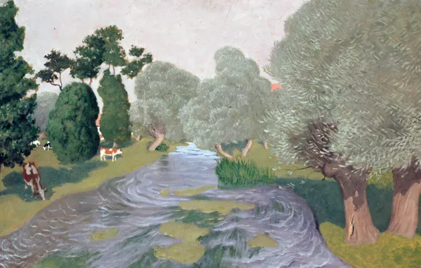 Picture trees, river, picture, Landscape. Arques-La-Bataille, Felix Valloton