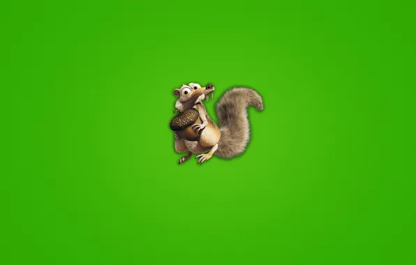 Picture minimalism, walnut, protein, ice age, green background, ice age, scrat