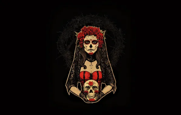 Girl, Minimalism, Skull, Style, Background, Calavera, Art, Art