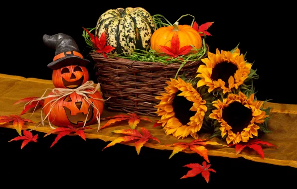 Sunflowers, pumpkin, Halloween, 31 Oct, krinke, 2019