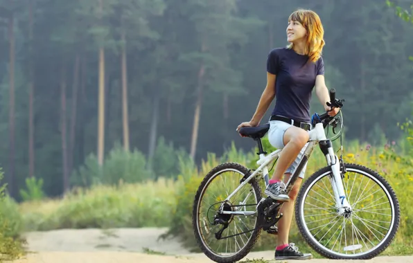 Picture girl, nature, bike, sport, mountain bike