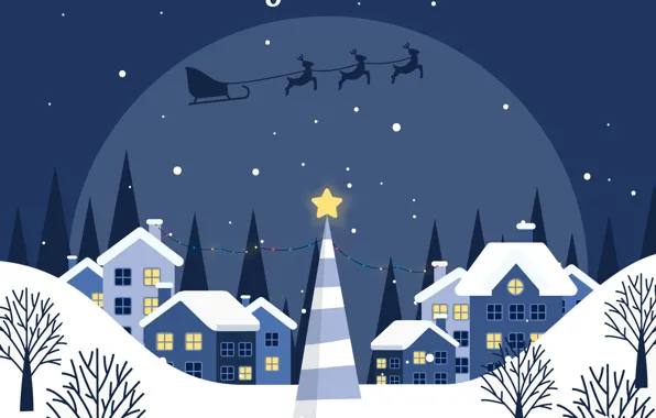 Home, Christmas, New year, Santa Claus, Deer, Merry Christmas, Sleigh, Merry Christmas