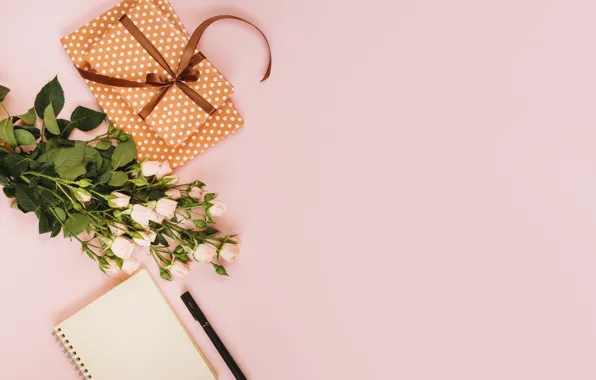 Picture flowers, background, gift, roses, bouquet, pink, present, decor