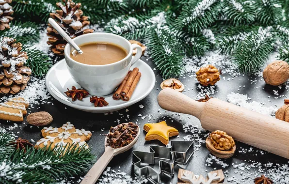Cookies, Cup, Christmas table, treats, serving