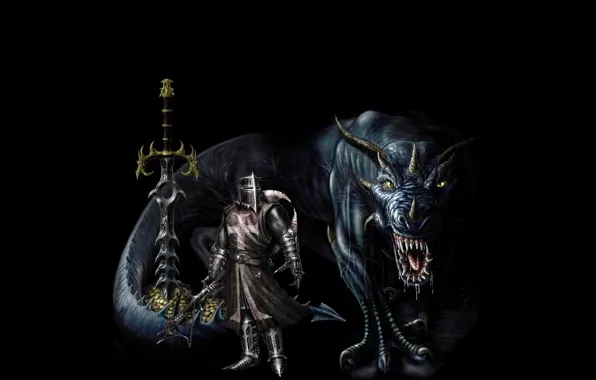 Dragon, Sword, Gold, Knight