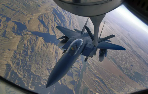 Picture flight, mountains, the area, F-15E Strike Eagle, Afghanistan, air refueling