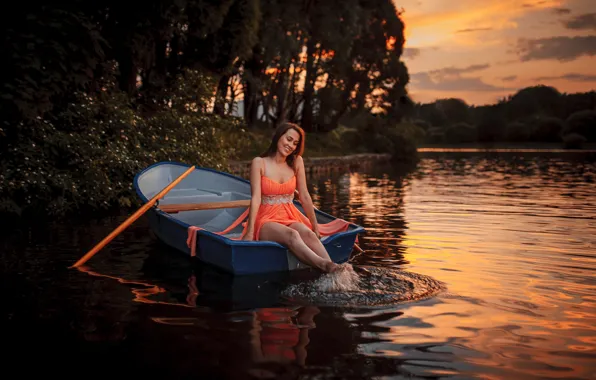 Wallpaper water, pond, boat for mobile and desktop, section девушки