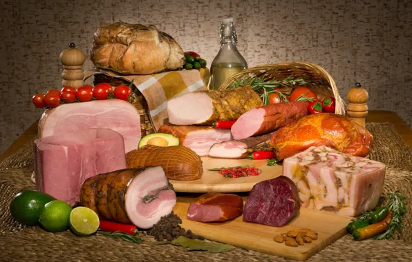 Wallpaper meat, lime, nuts, vegetables, spices, cuts