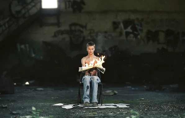 Picture fire, the situation, book, guy