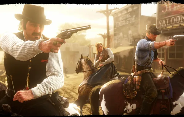 Picture hat, horse, gang, revolver, Rockstar, Bandit, Red Dead Redemption 2, Arthur Morgan