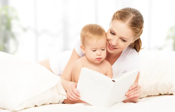 Picture sofa, mom, child, son, woman, book