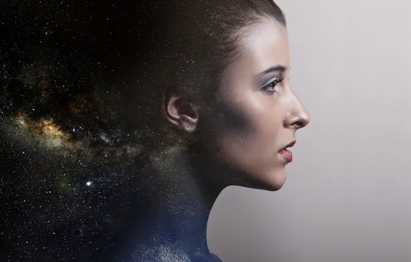 Picture girl, space, face, background, profile