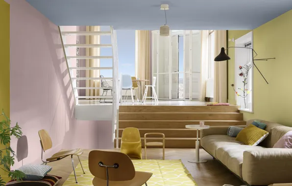 Design, style, interior, positive, the play of colors, living room, dining room, the workshop colours