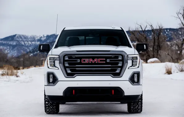White, front view, pickup, GMC, Sierra, AT4, 2019