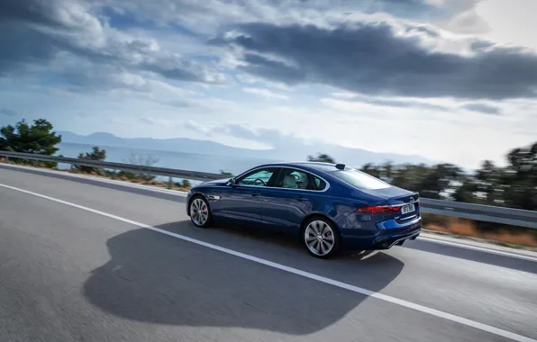 Picture Jaguar, shadow, the fence, sedan, in motion, on the road, Jaguar XF, 2020