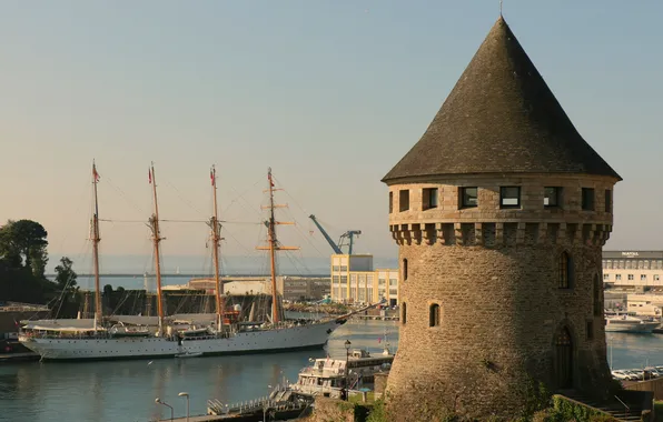 Landscape, ships, Esmeralda, Klaipeda