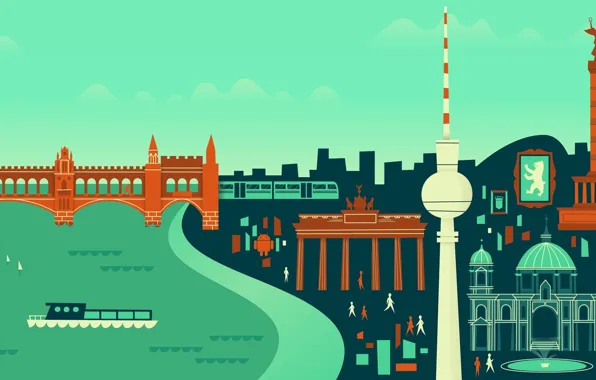 Picture bridge, river, minimalism, Leo, Space Needle, Seattle