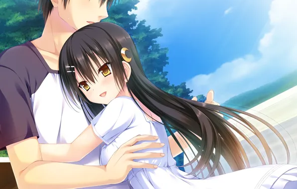 Anime, art, girl, guy, hugs, natsu no majo no parade