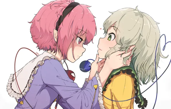 Hands, sisters, grey hair, ruffles, bezel, pink hair, Touhou Project, Koishi Komeiji