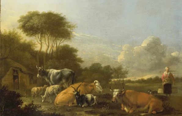 Oil, picture, canvas, 1688, Albert Klomp, Albert Klomp, Landscape with cattle