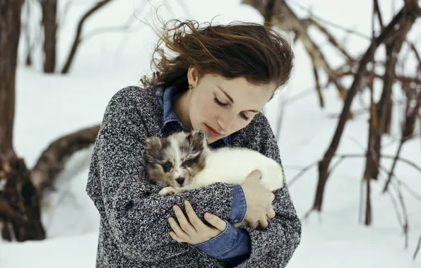 Girl, mood, dog