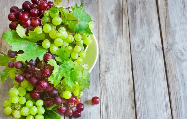 Leaves, red, green, green, grapes, red, bowl, leaves
