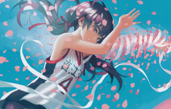 The sky, hands, petals, Mike, tape, long hair, Bakemonogatari, History of monsters