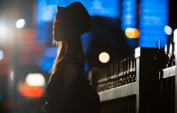 Dark, Beautiful, Asian, Model, Lights, Night, Street, Woman