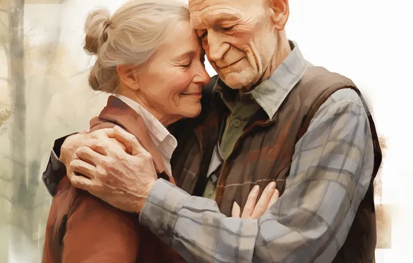 Love, Smile, Grandma, Two, Digital art, Grandpa, Old, AI art