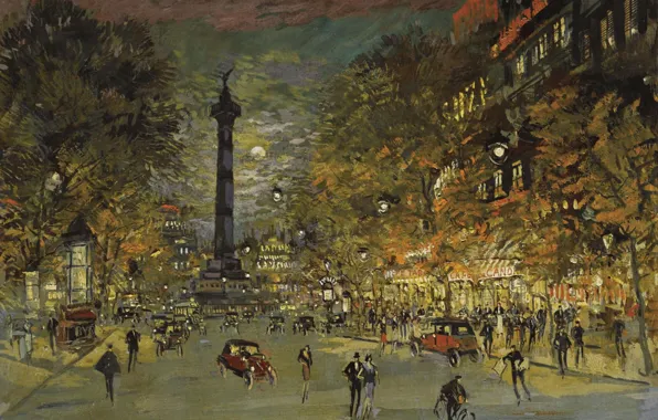 Street, home, picture, impressionism, the urban landscape, Konstantin Korovin, Place De La Bastille. Paris