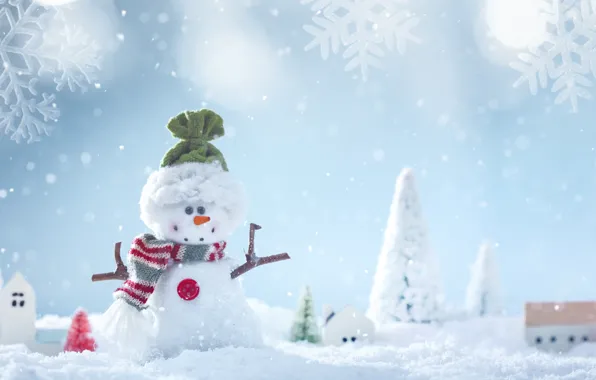 Winter, white, snow, snowflakes, branches, holiday, toy, scarf