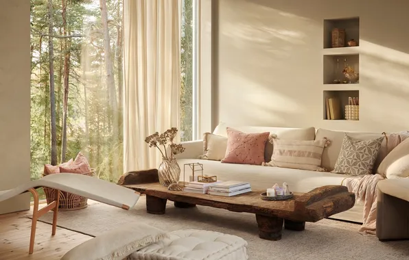 Design, style, interior, sofa, living room, bright room, cozy, pastel colors