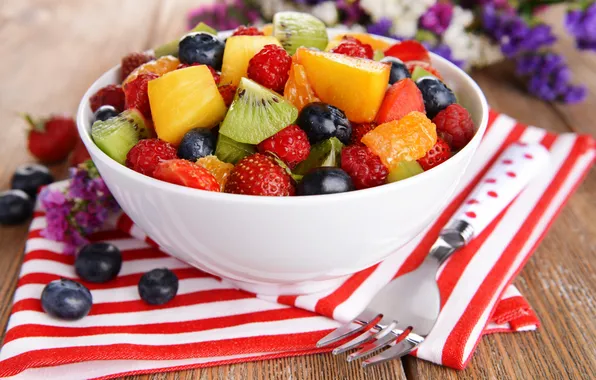 Berries, fruit, plug, napkin, fruit salad
