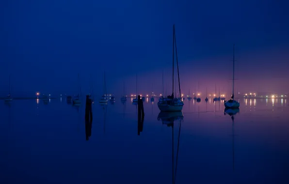 Sea, night, Bay, yacht
