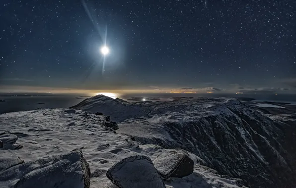 The sky, the moon, mountain, stars, Scotland, Scotland, starry night, Ben More Coigach