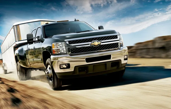 Picture the sky, the steppe, speed, Chevrolet, the trailer