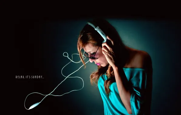 Girl, background, headphones