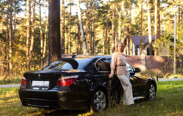 Girls, BMW, beautiful girl, posing on the car, black car