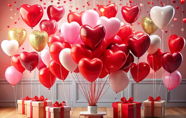 Love, balloons, wall, holiday, heart, Shine, heart, rope