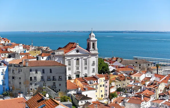 Sea, building, home, roof, Portugal, Lisbon, Portugal, Lisbon