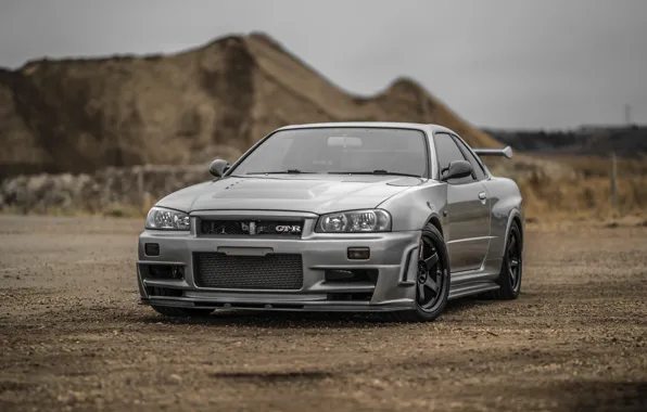 Wallpaper Red, GT-R, Skyline, Grey, R34, Front view for mobile and ...