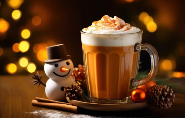 Toy, Christmas, mug, New year, snowman, drink, dessert, souffle