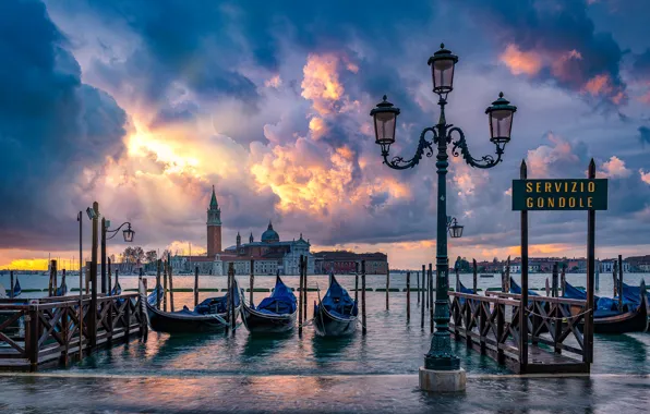 Clouds, Italy, lantern, Venice, promenade, Italy, gondola, Venice