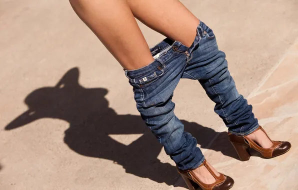 Shadow, jeans, shoes, legs