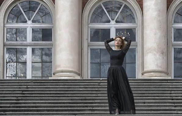 Look, face, background, model, hair, dress, steps, Deborah