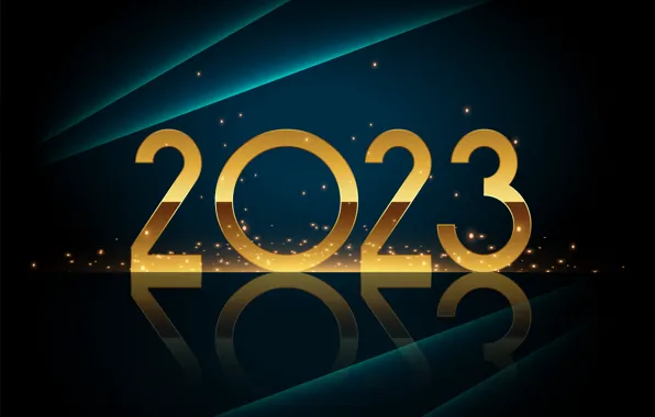Line, reflection, the dark background, figures, New year, date, bokeh, 2023