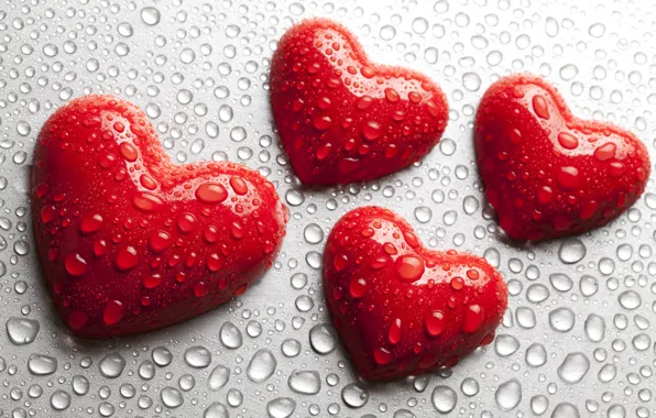 Water, drops, love, heart, red, love, heart, romantic